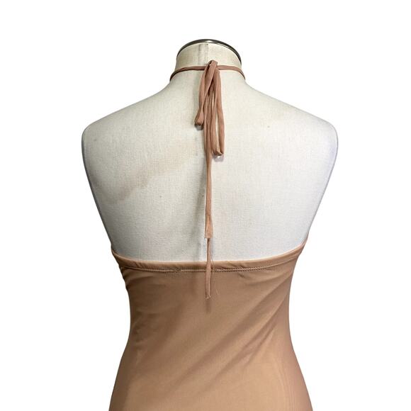 Romantic Rose Mesh Halter Tie Back Bodycon Midi Dress Burnout - Picture 10 of 12